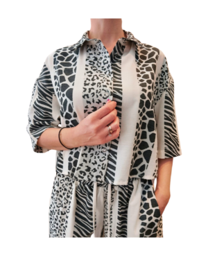 Koντό πουκάμισο 'LINTA' Μαύρο animal print