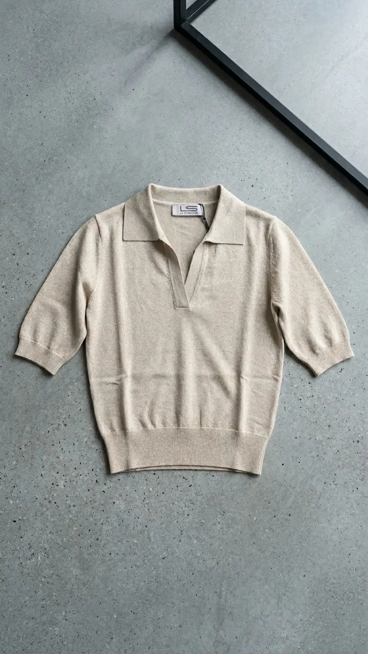 Lurex polo-shirt (Beige) - Image 3
