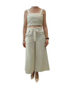 Ριγέ σετ ζιπ κιλότ παντελόνα με τοπ