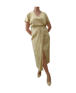 Μάξι φόρεμα κρουαζέ straw yellow