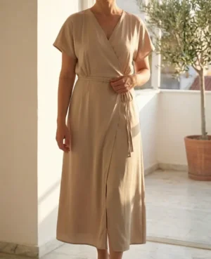 Μάξι φόρεμα κρουαζέ straw yellow